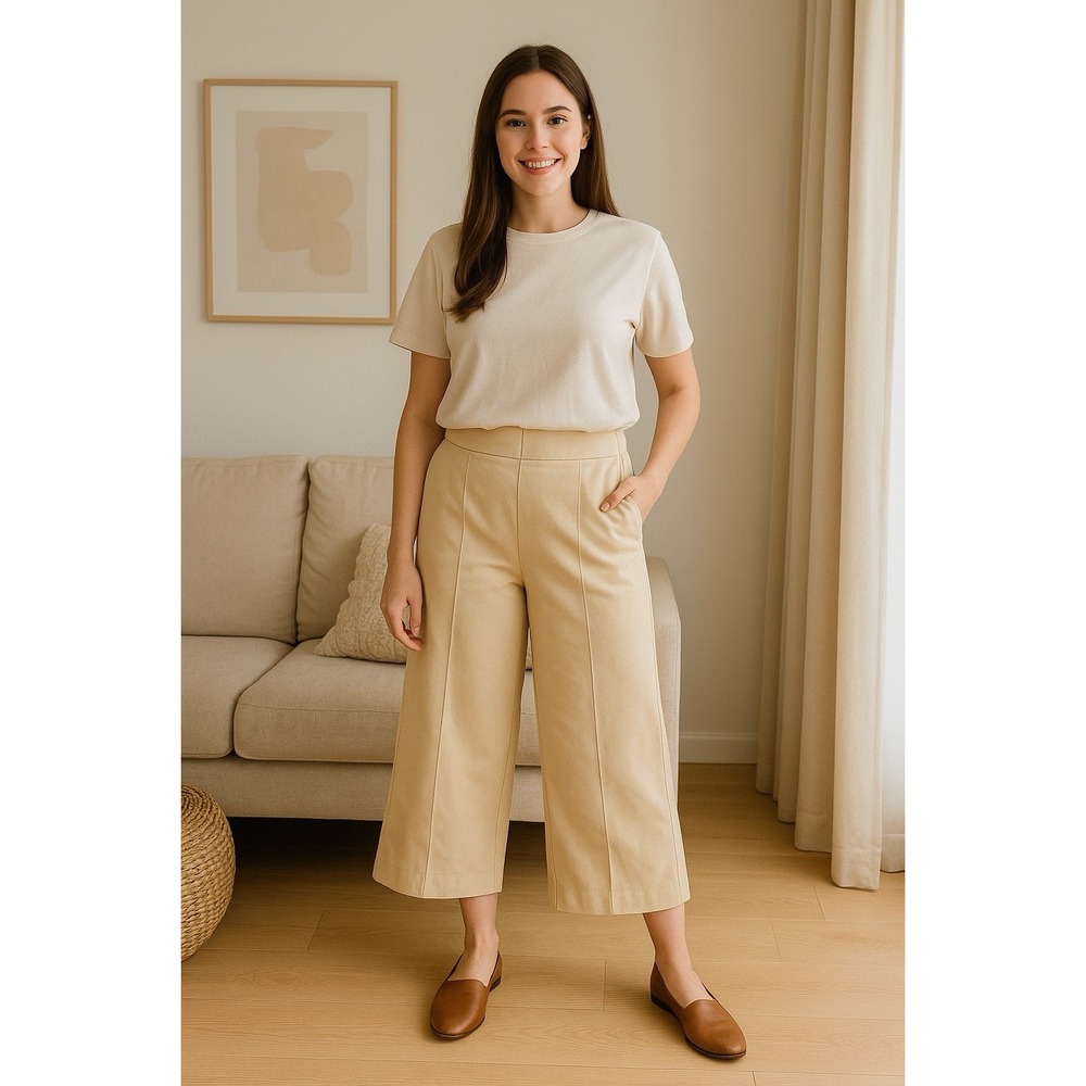 Masai Pants Womens S Cream Piana Culotte Cropped Wide Leg Elastic Waist Minimali